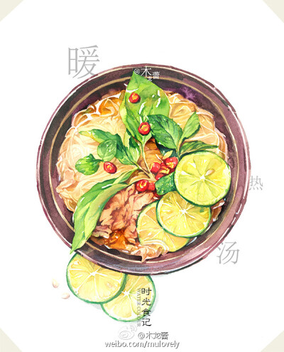 【时光食记】绘温暖，时针 I 味道.十二月，以这样的视角遇见你. ​ #手绘作品#（作者： 木龙蕾） ​