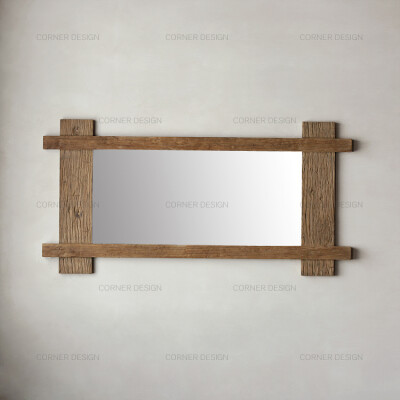 Corner/装饰镜子墙饰镜镀银挂件/老榆木拼板长方形玄关镜北欧家居