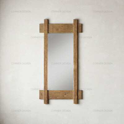 Corner/装饰镜子墙饰镜镀银挂件/老榆木拼板长方形玄关镜北欧家居