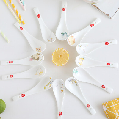Yomerto勺子创意可爱陶瓷汤匙生肖小勺家用创意韩式调羹餐具汤勺