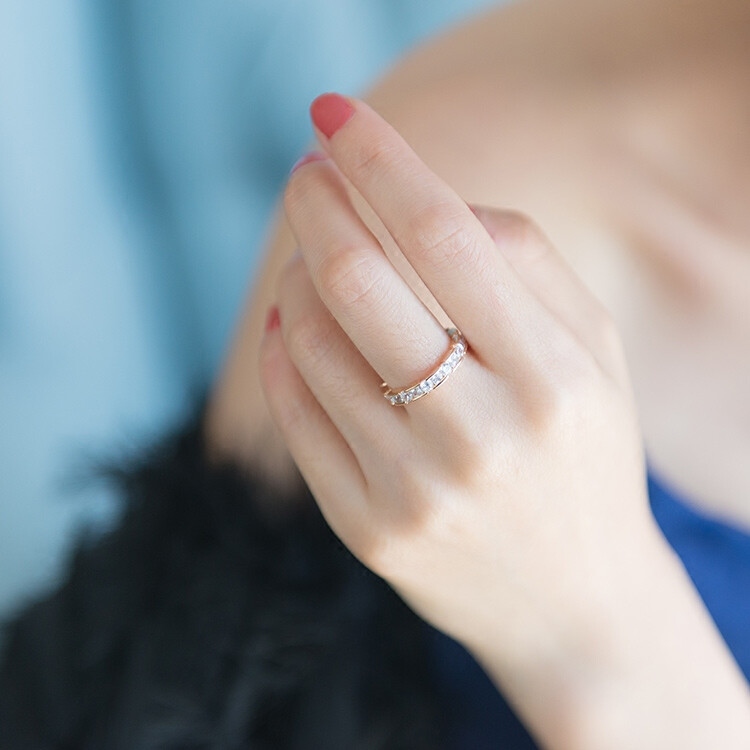 韩国钛钢戒指女18K玫瑰金双排钻指环日韩时尚简约不掉色食指饰品
