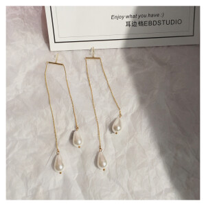 定制
            耳边铛 15韩国水滴珍珠天平气质长款耳钉耳环