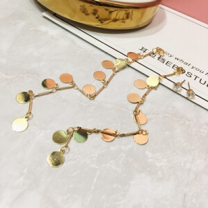 定制
            耳边铛 72欧美风金属铜圆片流苏长款亮片耳环耳钉耳夹无耳洞