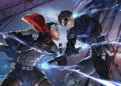 Red Hood VS Nightwing by CalmseerArt