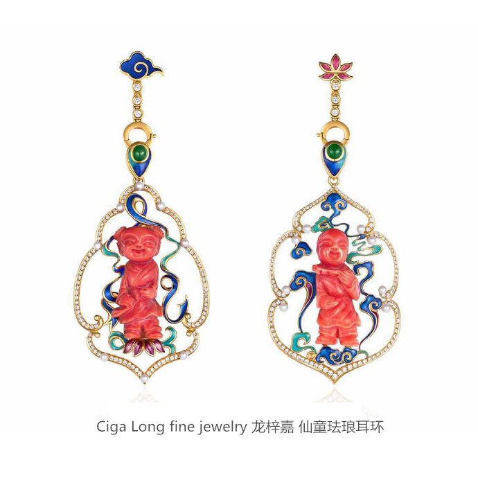 Ciga Long Fine Jewelry龙梓嘉仙童珐琅耳环