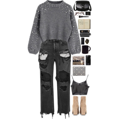 A fashion look from November 2017 featuring cashmere sweater, lace-up booties and genuine leather handbags. Browse and shop related looks.