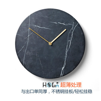 定制 【现货好纹理】天然大理石挂钟圆形静音时钟北欧现代简约客厅壁饰