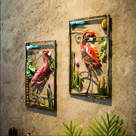 北欧火烈鸟铁艺壁挂家居墙壁面上装饰品挂件卧室客厅餐厅背景墙饰