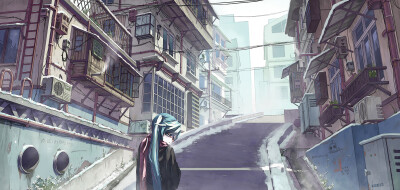 152365 animal aqua_eyes aqua_hair building city flowers graffiti hatsune_miku landscape long_hair scarf scenic snow tears twintails udlj331 vocaloid