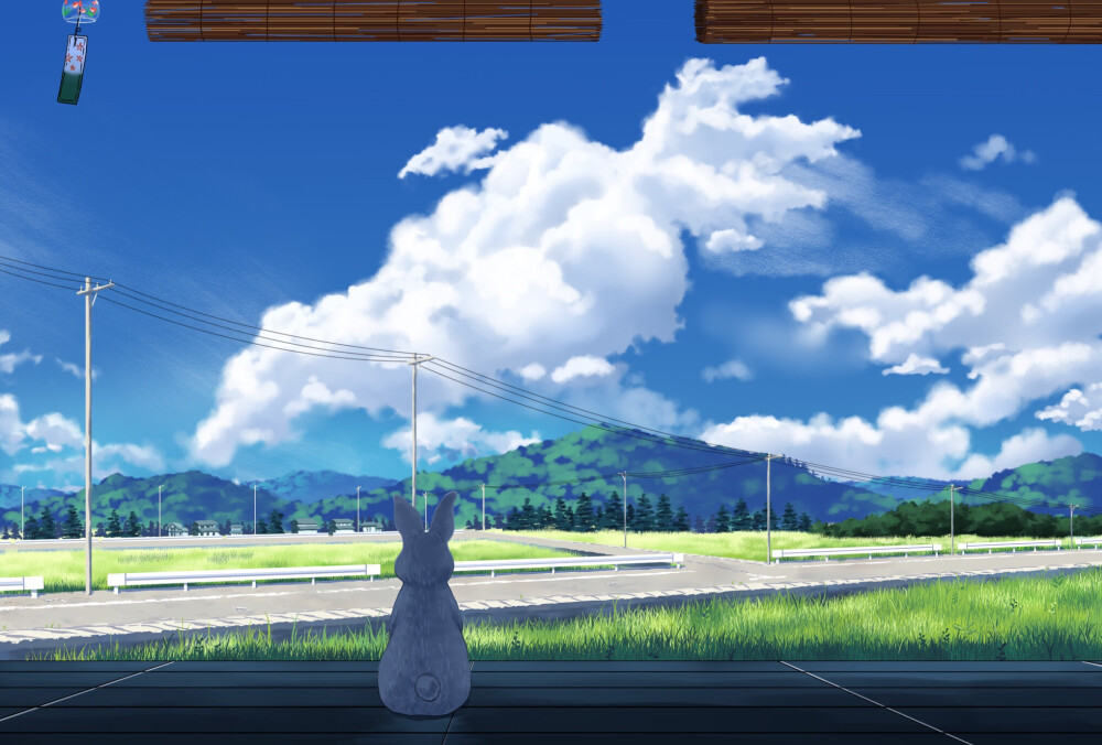 228628 animal building clouds grass landscape original rabbit scenic sky tree yun_(maxforse)