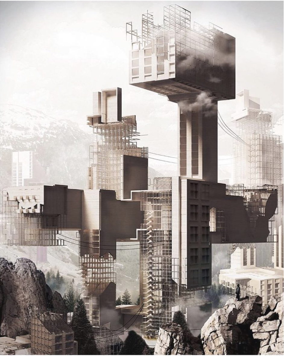 { bauhaus as ruin } // conceptual tower // awesome render and design by @z.y._liu