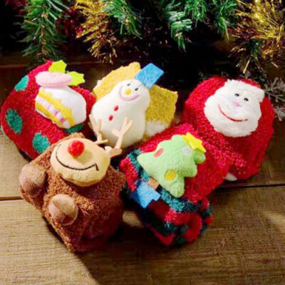 2017冬季圣诞卡通中筒袜 居家可爱保暖立体地板袜女 驯鹿雪人