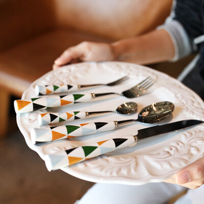 陶瓷刀叉套装 304不锈钢陶瓷手柄刀叉西餐刀甜品叉勺家用西餐餐具