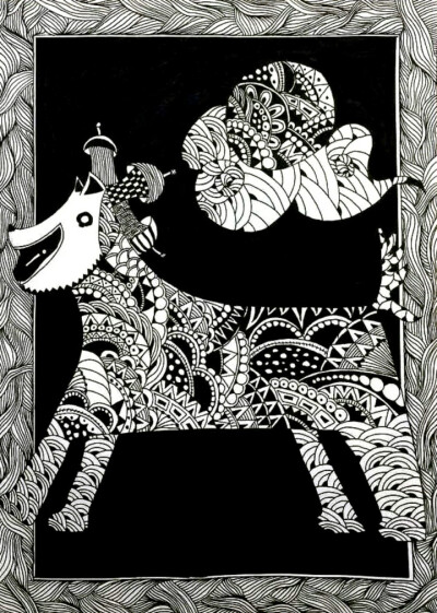 何小婷＊十二生肖黑白插画——狗