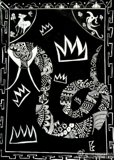 何小婷＊十二生肖黑白插画——蛇