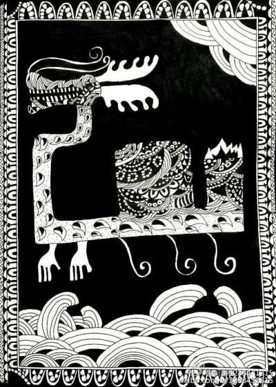 何小婷＊十二生肖黑白插画——龙