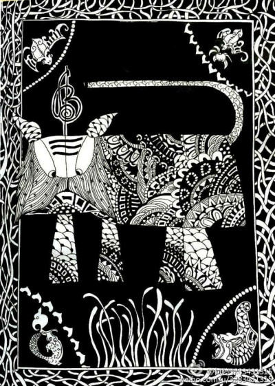 何小婷＊十二生肖黑白插画——虎