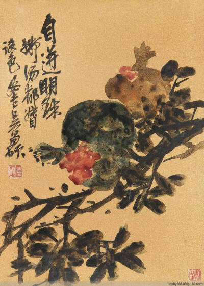 吴昌硕常自谓“四十学诗，五十学画”，并自谦说：“我画非所长，而颇知画理”并承继徐渭、八大山人，将书法、篆刻的行笔、运刀及章法、体势融入艺术实践当中，形成了富有金石味的独特画风。所作花卉木石，笔力老辣，…