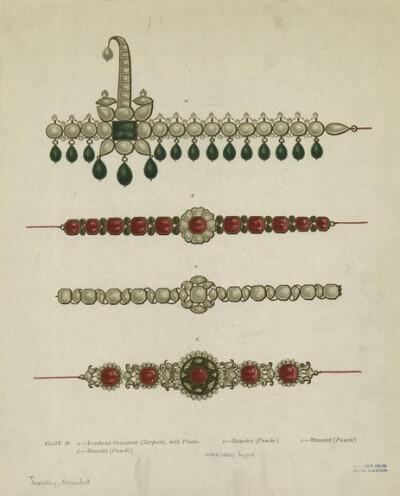 18世纪英国珠宝设计师手绘，陈旧的页面质感浓厚
