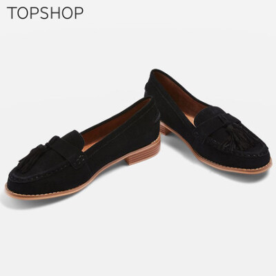 TOPSHOP黑色流苏装饰女士乐福鞋|42L03MBLK