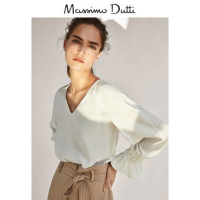 Massimo Dutti 女装 纹理设计拼接 T 恤 06881893251