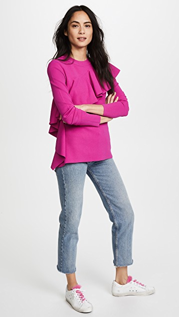 Diane von Furstenberg 长袖正面荷叶边毛衣