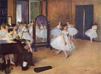 埃德加·德加 E.Degas 《舞蹈排练室》就是安格尔主义的极好例证。 出身中产阶级的德加经常出入歌剧院，他非常喜欢欣赏芭蕾舞。但是他的视线所注意到的不只是华丽的场面，还有舞者的肢体动作以及她们排练的情形。舞者…