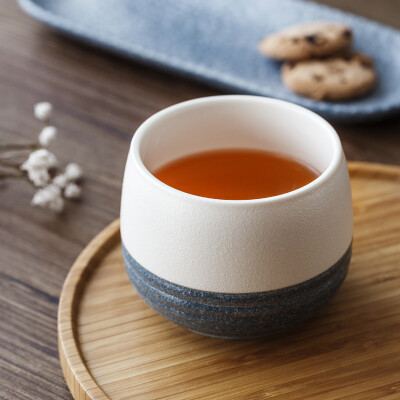日式陶瓷450ml大茶杯 简约素色大杯 雪花釉无柄杯