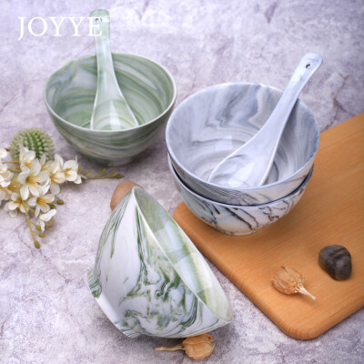 JOYYE釉下彩大理石纹陶瓷米饭碗中式家用甜品汤碗现代简约碗勺具