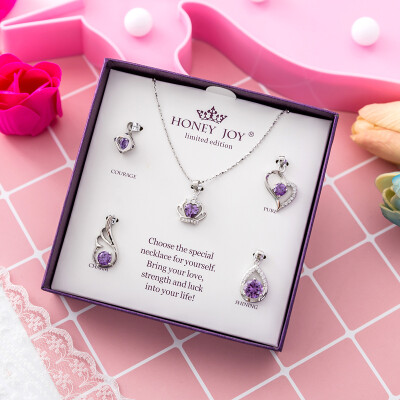 神秘女神 紫盒特别款925纯银韩版星期项链礼盒套装锁骨链女生礼物