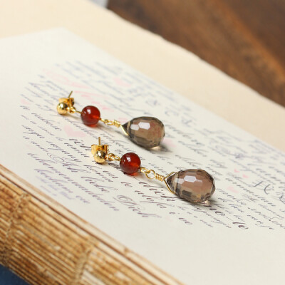 石头的日记高品质清透切面茶晶水滴 天然石榴石 耳环 美物