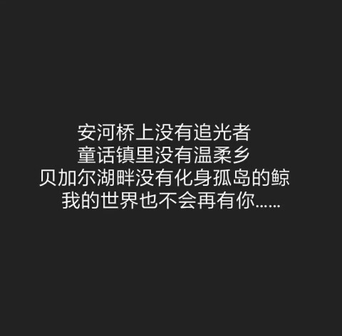 安河桥上没有追光者
童话镇里没有温柔乡
贝加尔湖畔没有化身孤岛的鲸
我的世界也不会再有你。