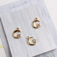 30PCS/Lot New Arrival Fashion Jewelry Gold Color Tone Moon&Star With Rhinestone Charm For DIY Jewelry Making Earring Accessories