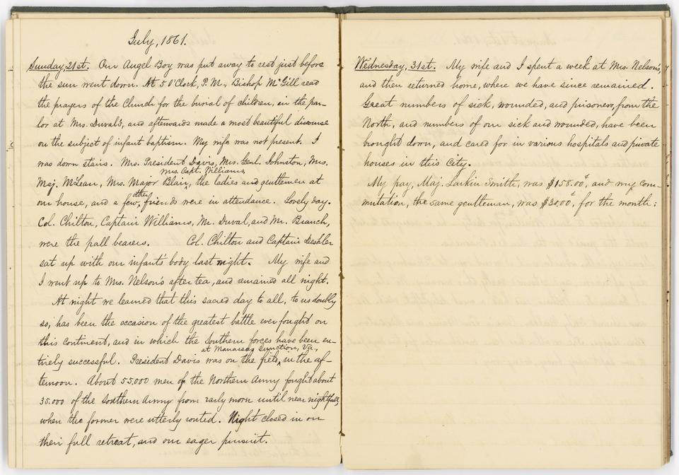 National Archives-Diary of Confederate Lt. Col. John Withers(Jul. 21, 1861)