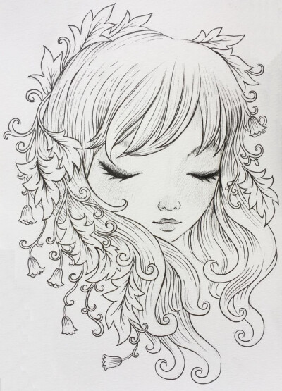 女孩 黑白线描 Jeremiah Ketner