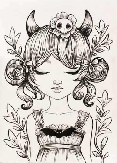 女孩 黑白线描 Jeremiah Ketner