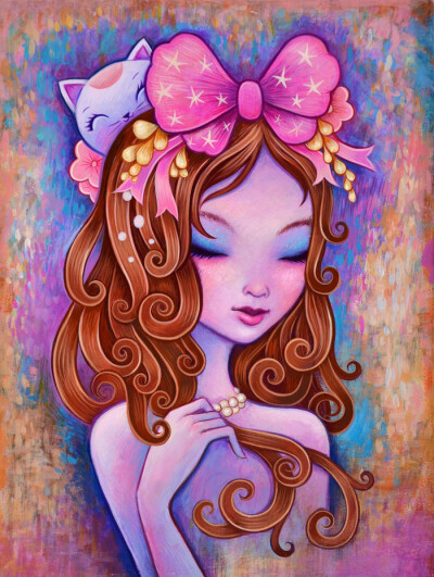 Jeremiah Ketner 唯美艺术插画欣赏。Jeremiah Ketner是来自美国的一位艺术家，他在木头用丙烯颜料绘制作品?；鞣绺穸捞?，色彩艳丽甜美，充满了天马行空的想象力，大多数作品描绘了调皮的精灵或女孩子，充满了梦幻…