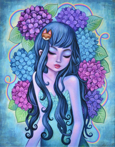 Jeremiah Ketner 唯美艺术插画欣赏。Jeremiah Ketner是来自美国的一位艺术家，他在木头用丙烯颜料绘制作品。画作风格独特，色彩艳丽甜美，充满了天马行空的想象力，大多数作品描绘了调皮的精灵或女孩子，充满了梦幻…