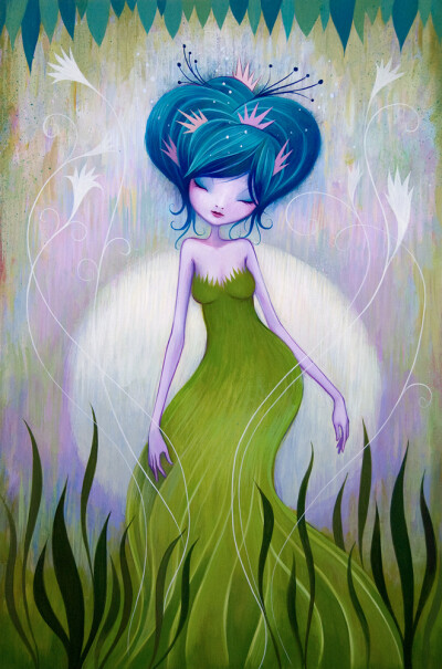 Jeremiah Ketner 唯美艺术插画欣赏。Jeremiah Ketner是来自美国的一位艺术家，他在木头用丙烯颜料绘制作品?；鞣绺穸捞?，色彩艳丽甜美，充满了天马行空的想象力，大多数作品描绘了调皮的精灵或女孩子，充满了梦幻…