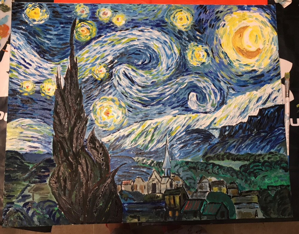 画了一副半米的starry night 画约多起来啦 画不完啦