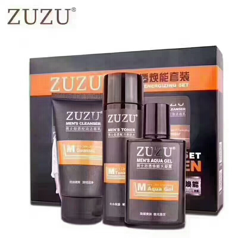 〰ZUZU男士套盒三件套
送老公❗️送爸爸❗️送男朋友❗️高端大气上档次ZUZU新品男士净爽护肤套装3⃣️️1⃣️专为男士同胞制作，干净控油保湿男士们有福咯套盒含：洗面奶➕爽肤水➕保湿乳