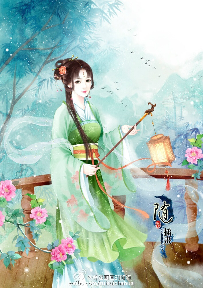 手绘古风提灯女子
画师：养猫画画的随随