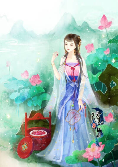 手绘古风持扇女子
画师：养猫画画的随随