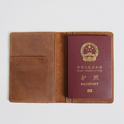原创自制 复古头层牛皮护照夹真皮护照套疯马皮证件包中长款卡包