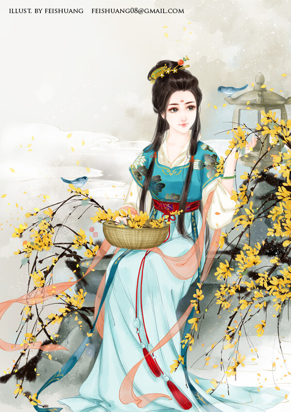 手绘古风蓝衣女子
画师：飛霜