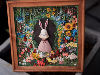 Dreamer木目粘土作品 兔子森林粘土画 原画是插画师：Em Jung 的作品