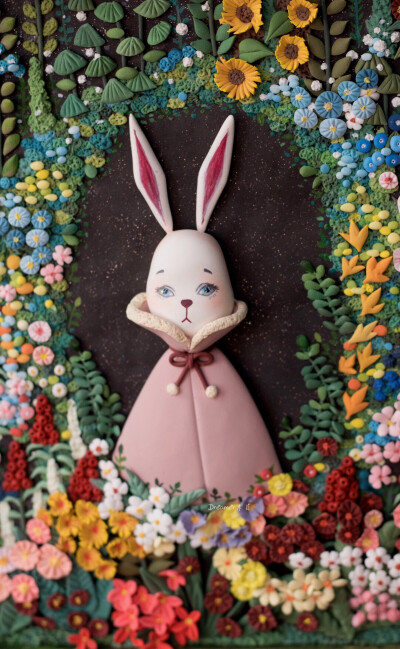 Dreamer木目粘土作品 兔子森林粘土画 原画是插画师：Em Jung 的作品