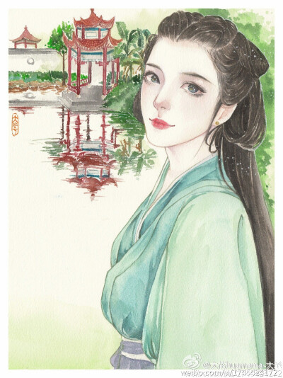 手绘古风青衣女子
画师：大花huamama