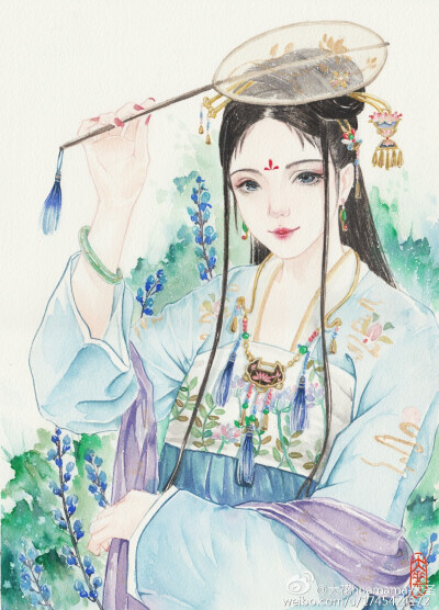 手绘古风持扇女子
画师：大花huamama