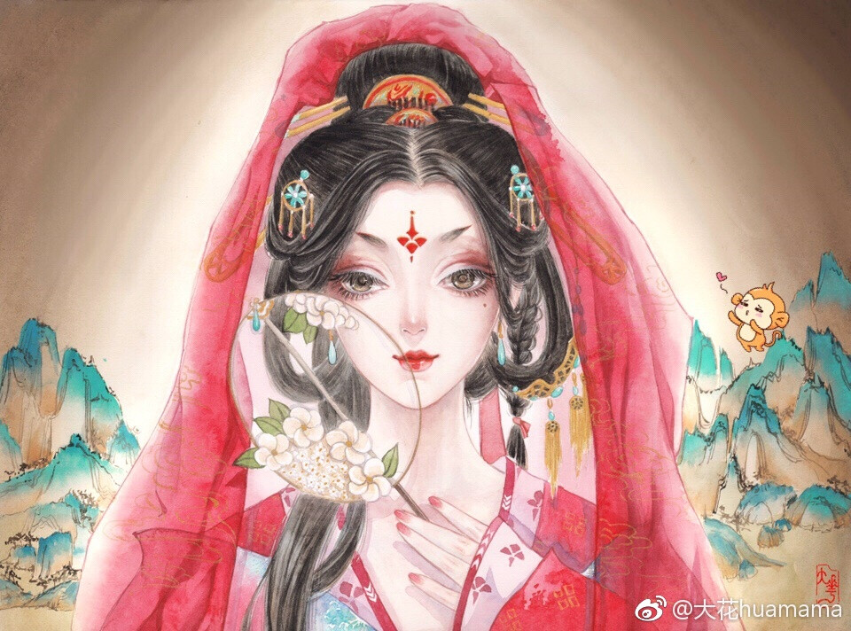 手绘古风持扇女子
画师：大花huamama